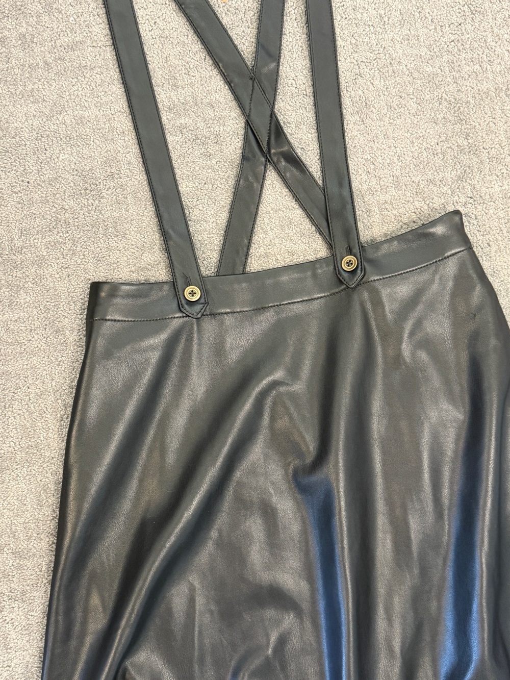 ✨ Anthropologie Faux Leather Pinafore Suspender Midi Skirt Black - Picture 5 of 11